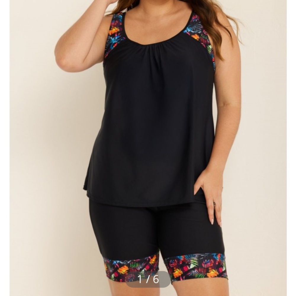 NWT Lilyease Women's Black Floral Swim Tankini and Short Set XXL (18-20)